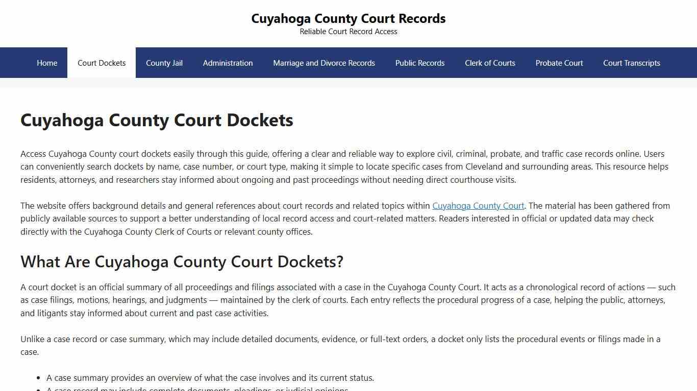 Cuyahoga County Court Dockets - Cuyahoga County Court Records